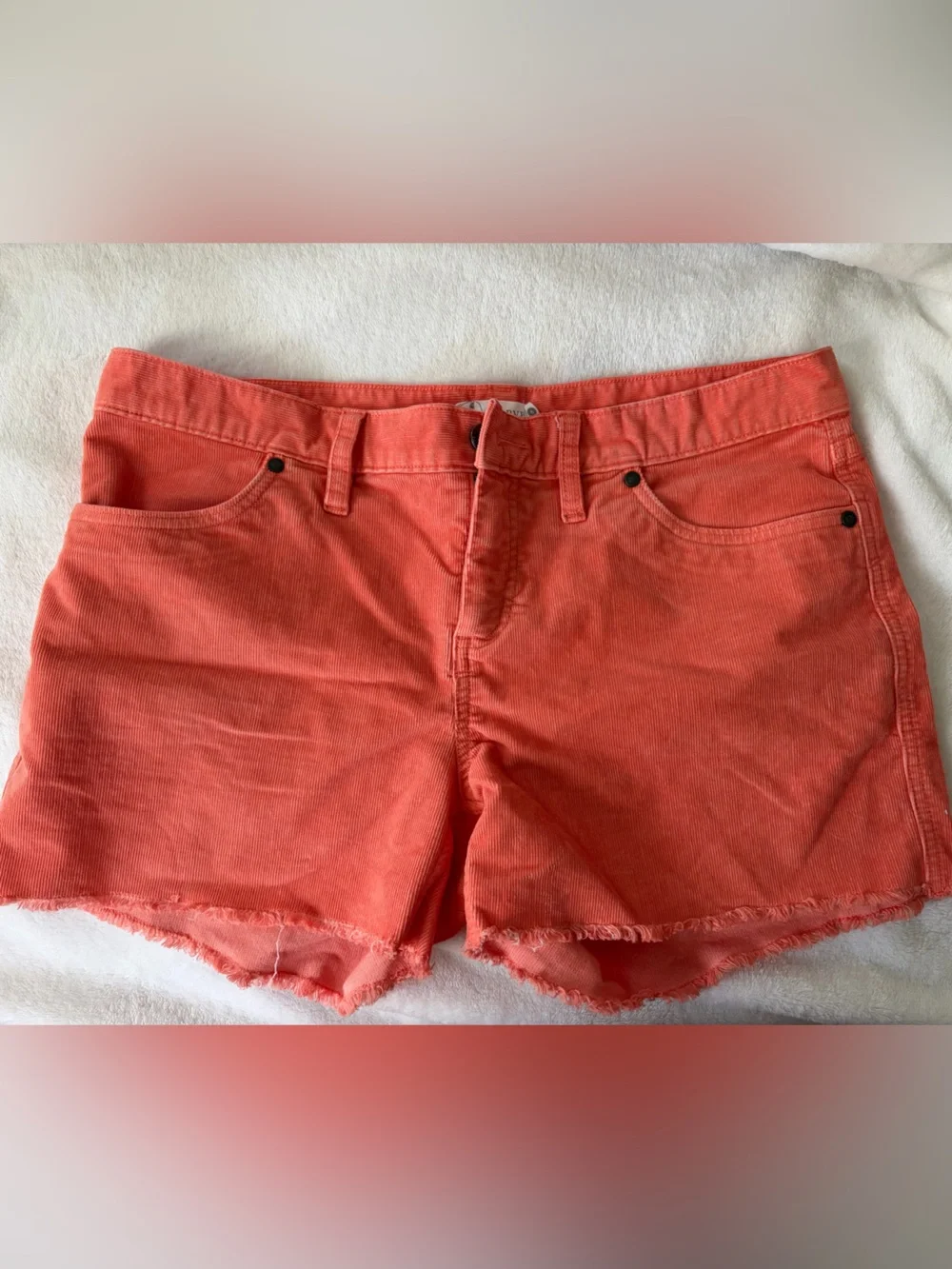 Carve Designs Women's Coral-Orange Frayed Hem Jean Shorts